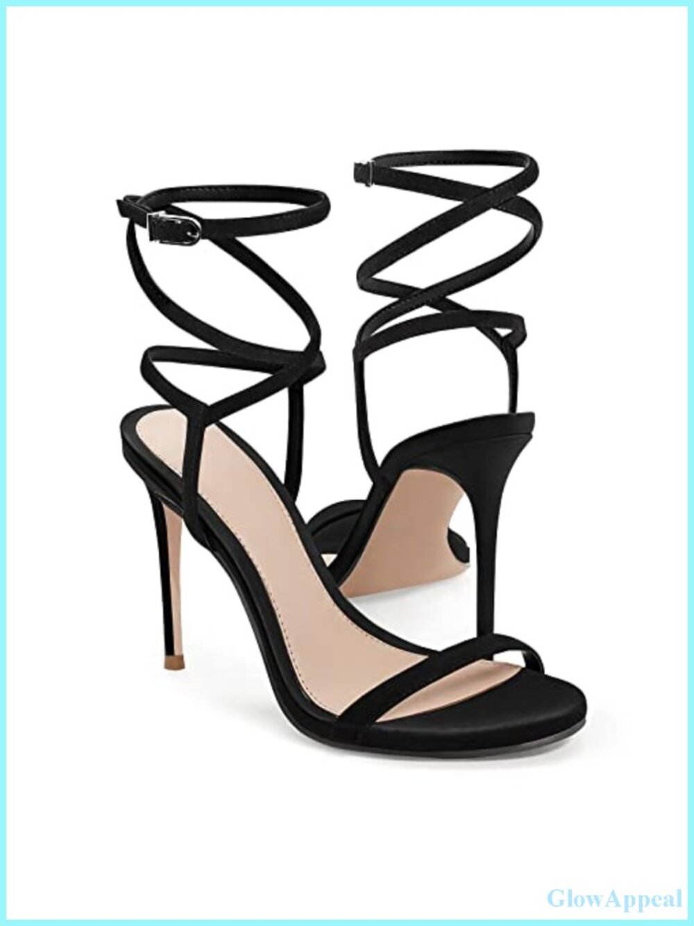 Faux Leather Peep Toe Stiletto Lace Up Heeled Sandals Ankle Strap Dress Shoes